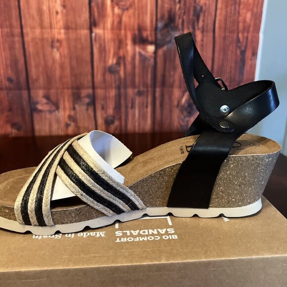 Liberitae Bio Aries Wedge Women Sandal in Leather and Jute size Eu 39 Us 8- 8.5 - Picture 1 of 5